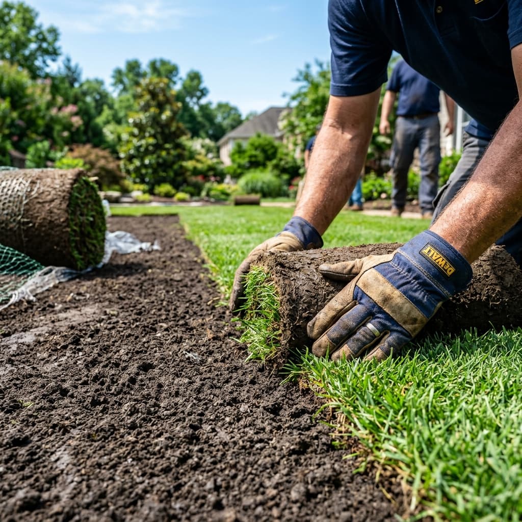 Laying sod turf